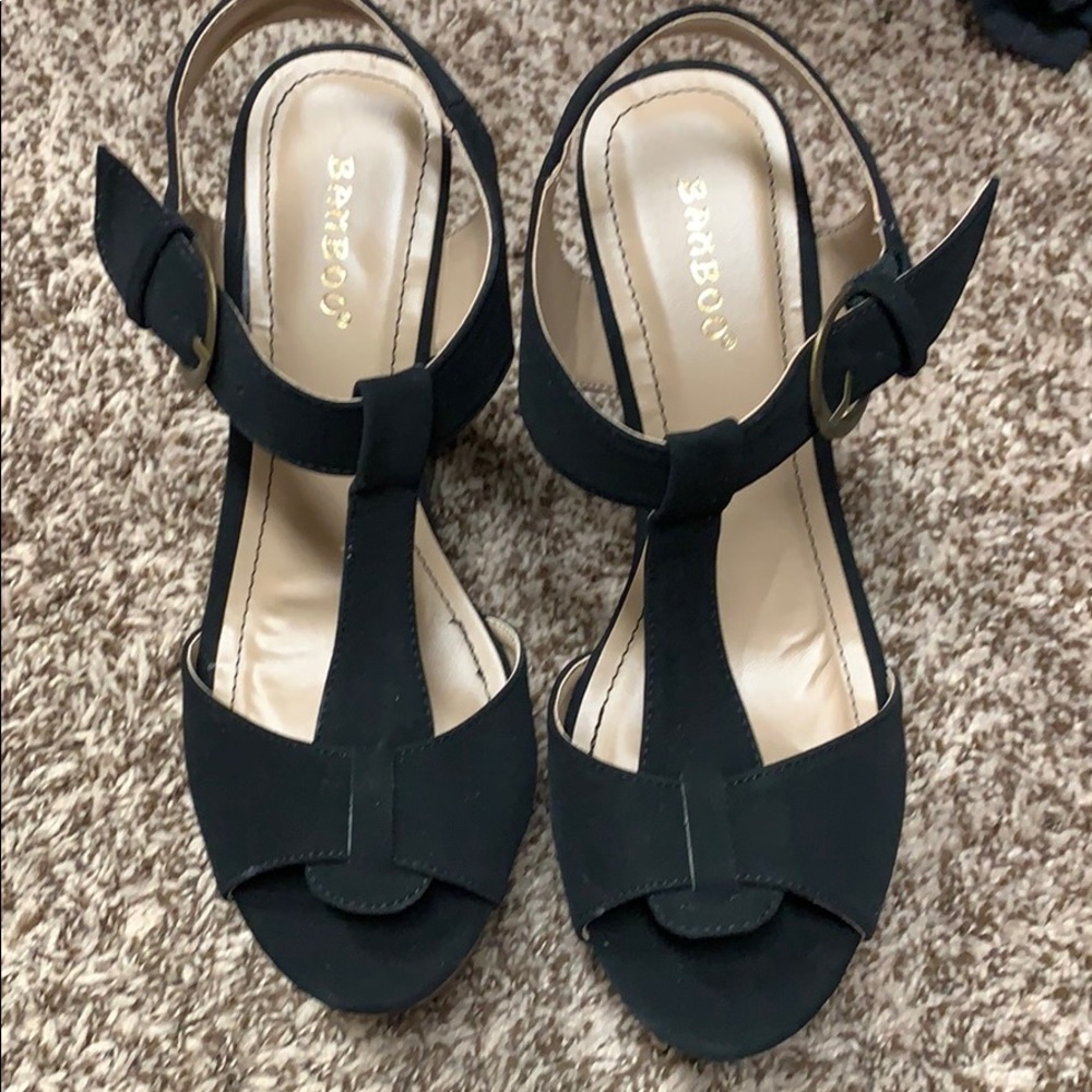 Bamboo brand black wedge shoe